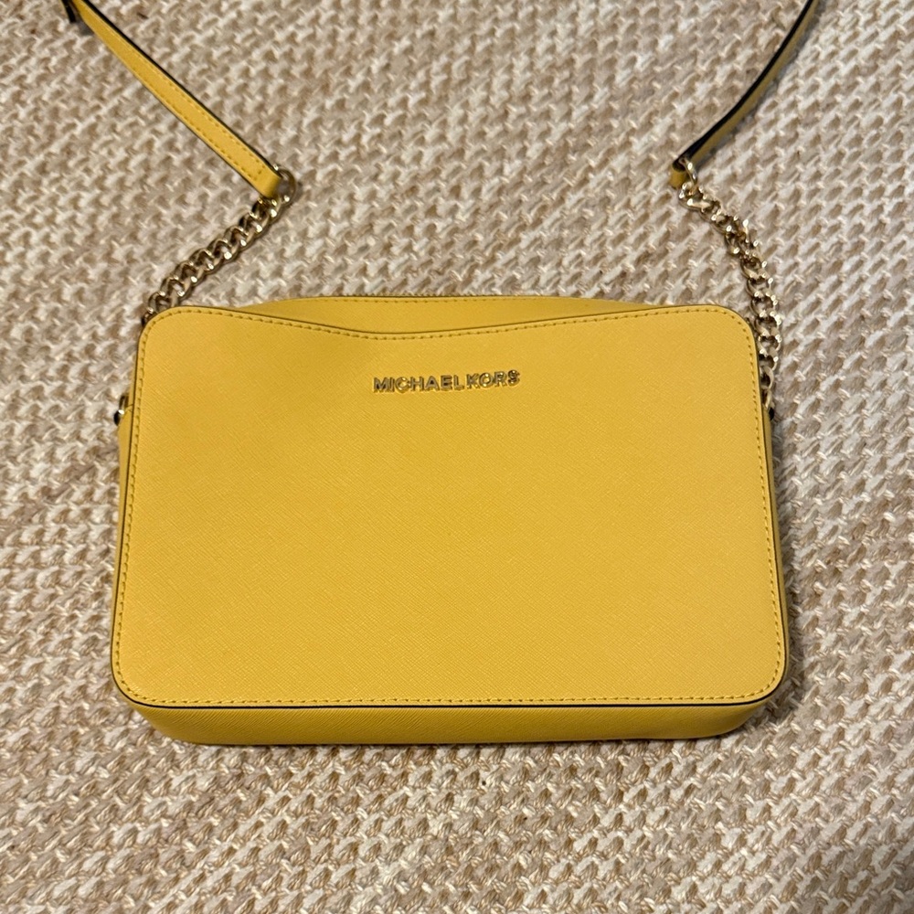Michael Kors Yellow Jet Set Large Saffiano Leather Crossbody Bag